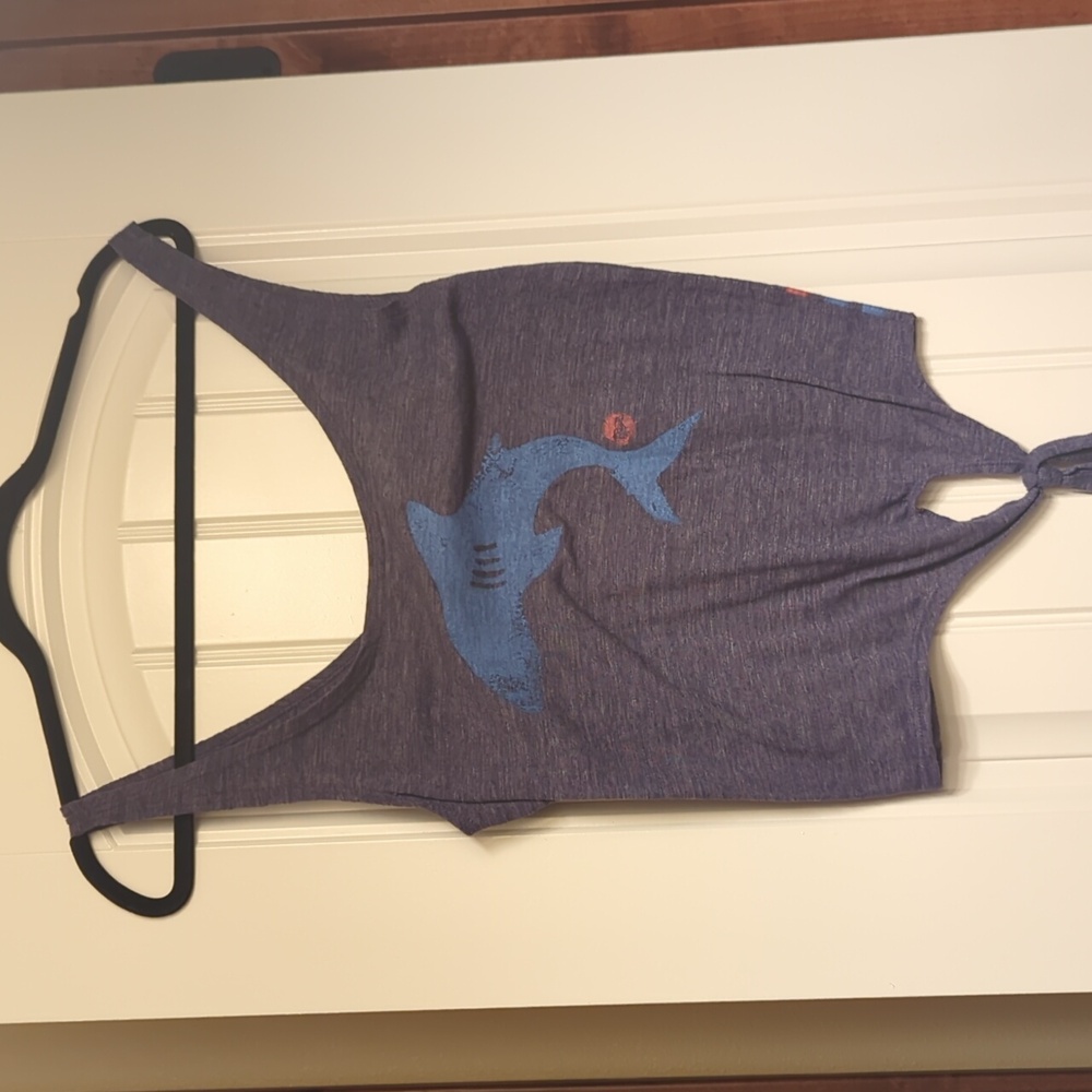 Foxy Blue Tank Top with Blue Shark Graphic